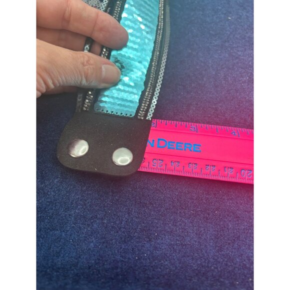 Paparazzi Snap Closure Mermaid Sequin Cuff Bracelet Black Faux Leather & Blue Sh - Picture 6 of 6